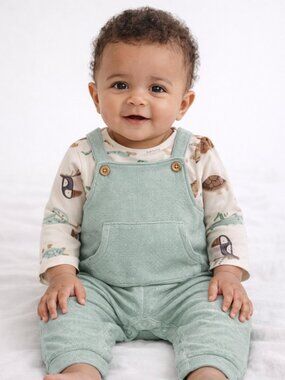 NWT Carter’s Baby Boy Outfit 12 Months Green Overalls Animal Print Shirt 2PC Set